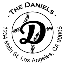 Outline baseball Script Round Letter D Monogram Stamp Sample